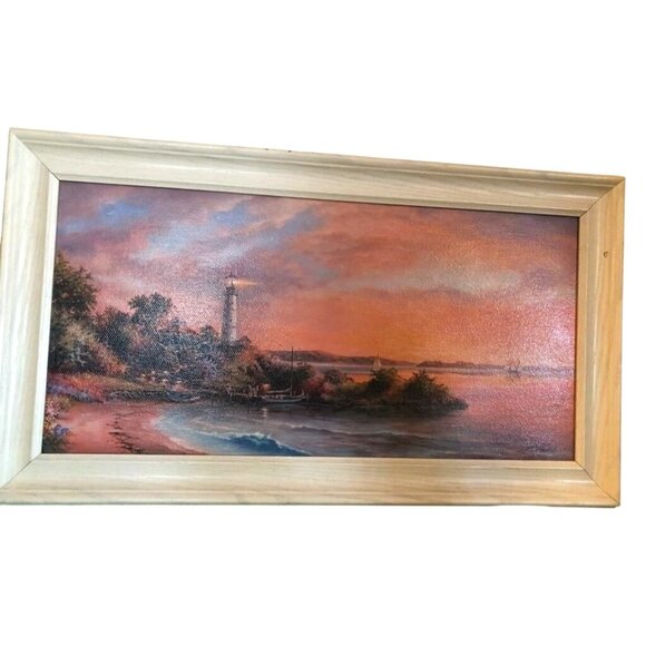 Klaus Strubel Cape Paradise Signed Framed Acrylic Canvas Coastal Landscape 27X16 - Picture 1 of 9